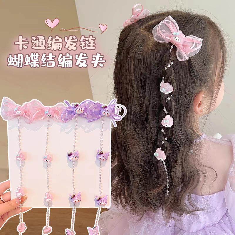 Children's mesh bow braided hair magic tool, little princess cartoon braided hair chain, girls' Kuromi headwear, baby hair clips, hair clips, creative accessories detail image 3