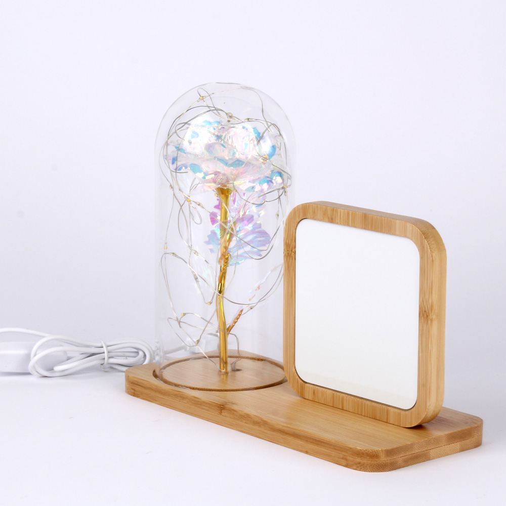 Heat transfer blank photo frame, bamboo and wood with night light, DIY picture printing photo frame, blank commemorative photo frame, home table decoration gift Specification image
