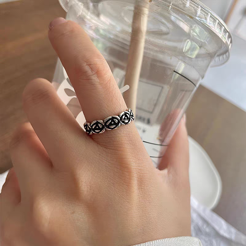 925银戒指不掉色小众泰银复古花开口戒指欧美手饰纯银尾戒女首饰戒指