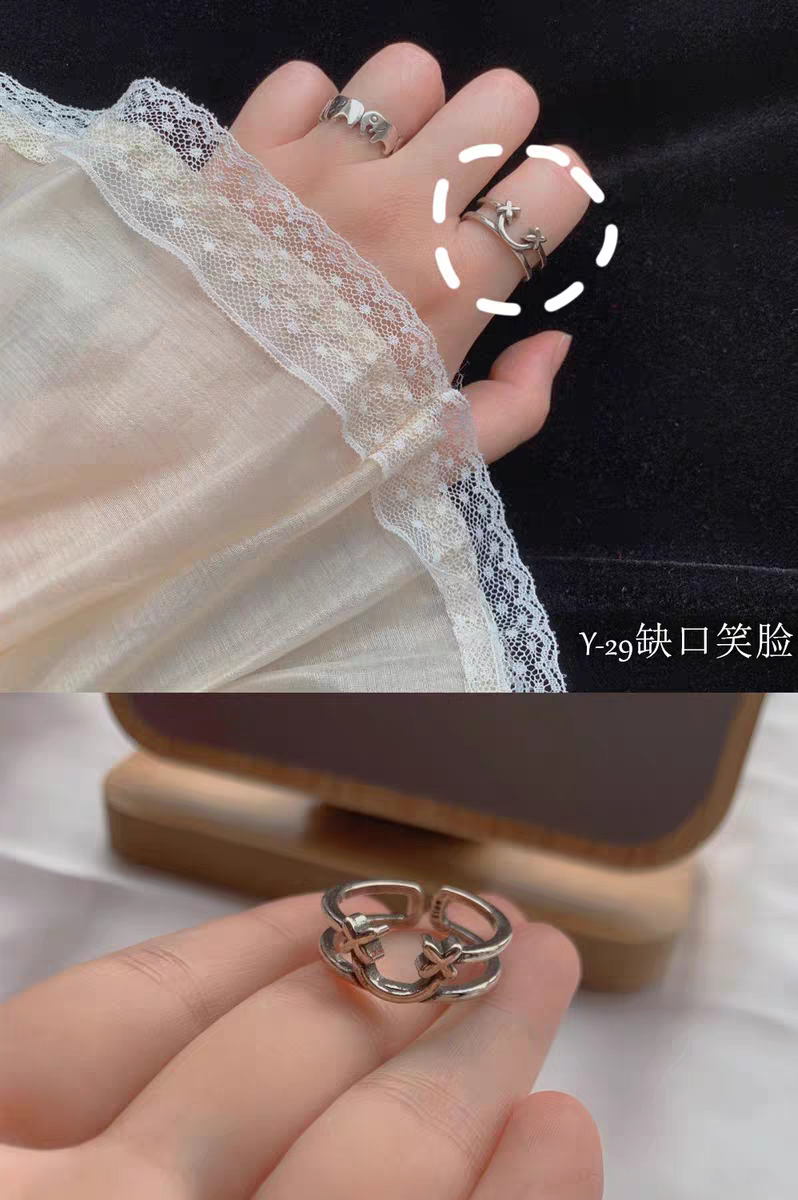 不掉色s925镀银戒指爱心笑脸时尚复古潮流个性做旧开口可调节小众戒指产品图