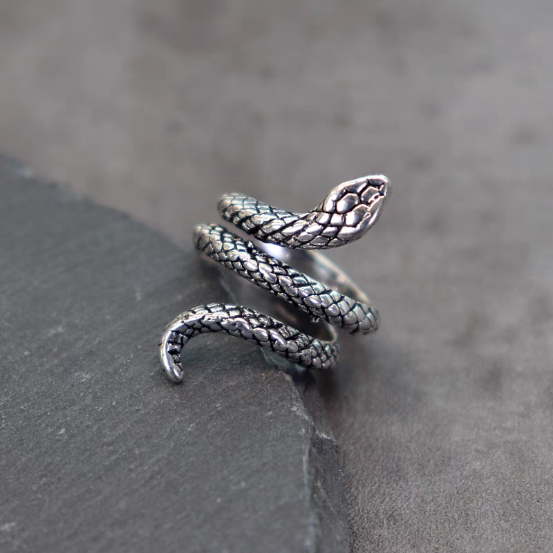 男女生925纯银戒子原创蛇饰品复古INS个性潮开口可调节银戒子戒指