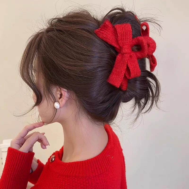 National Trend Series Autumn and Winter bow clip Women 2024 New High-end plush hair clip back head updo shark clip hair accessory Creative jewelry hair accessory Specification image