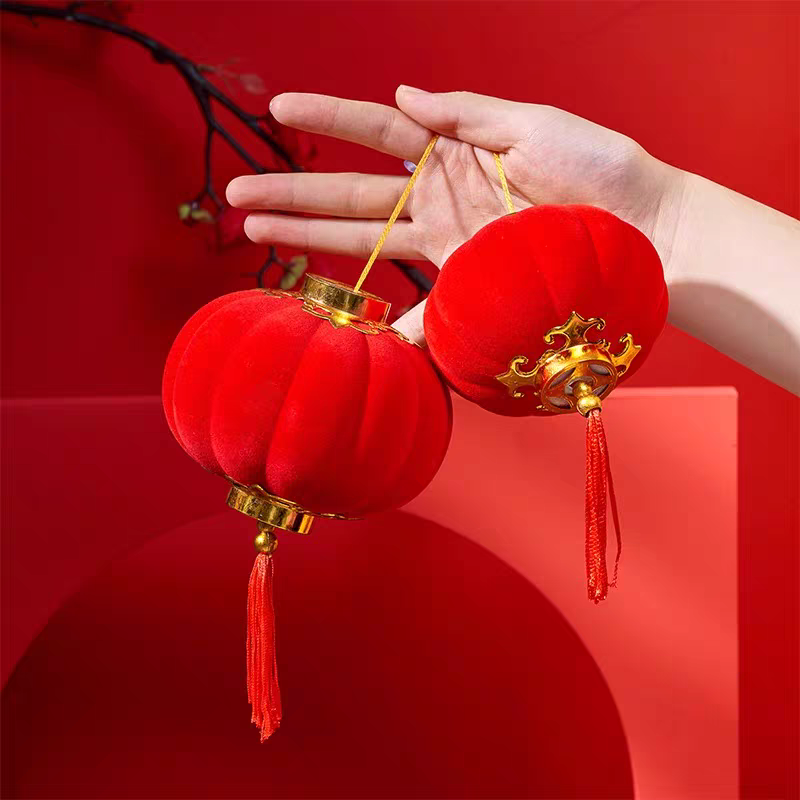 大红植绒小灯笼春节盆景装饰结婚布置户外装饰灯笼灯笼详情图3