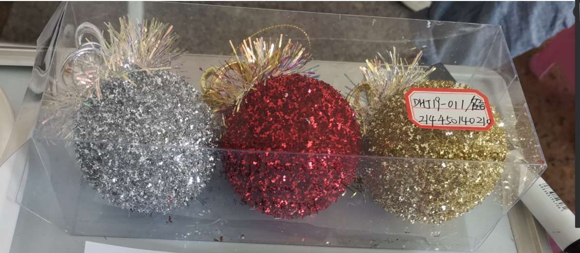 Christmas foam ball pendants, 3 in a box, packed in PVC boxes for Christmas