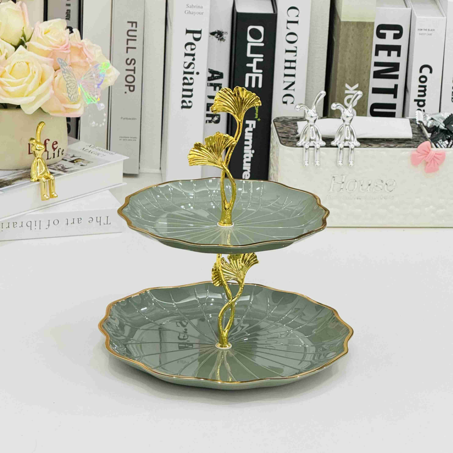 2024新款网红高级水果盘客厅家用糖果简约优雅创意分格盘点心干果盘客厅茶几绿银聚会前台酒店零食瓜子水果拼盘花茶干果零食碟详情4