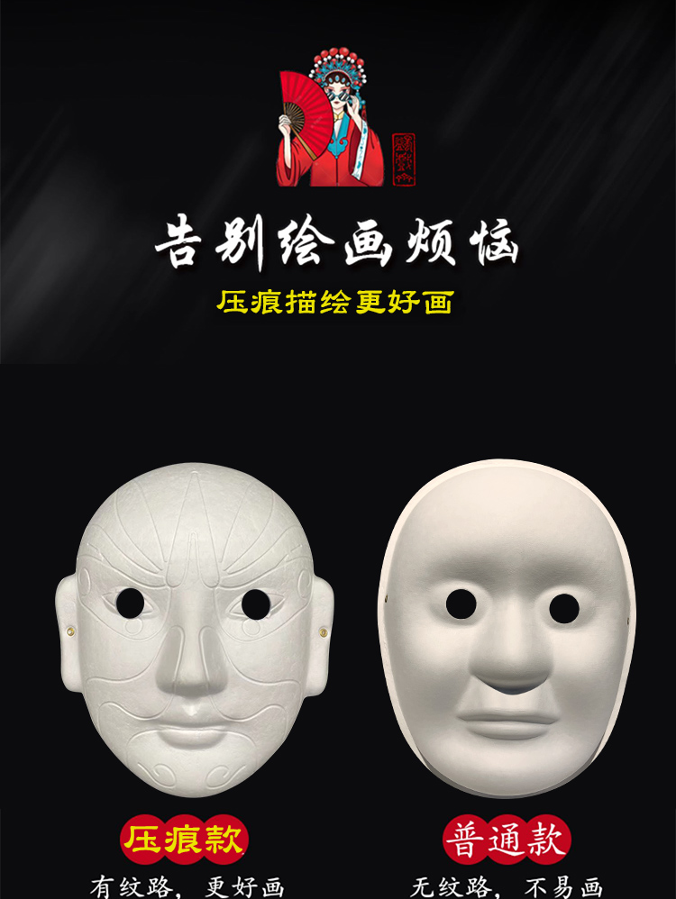 纸浆面具手绘压痕面具白胚面罩白色 画画面具儿童画画全脸面具详情4