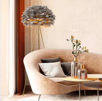 Net red feather floor lamp led floor lamp living room floor lamp bedroom superior sense bed decoration floor lamp thumbnail