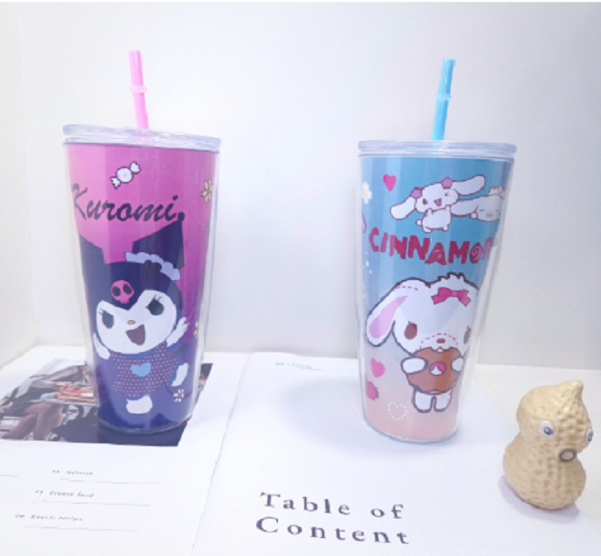 8351卡通可爱吸管杯双层耐高温塑料水杯儿童户外便携随行杯批发产品图