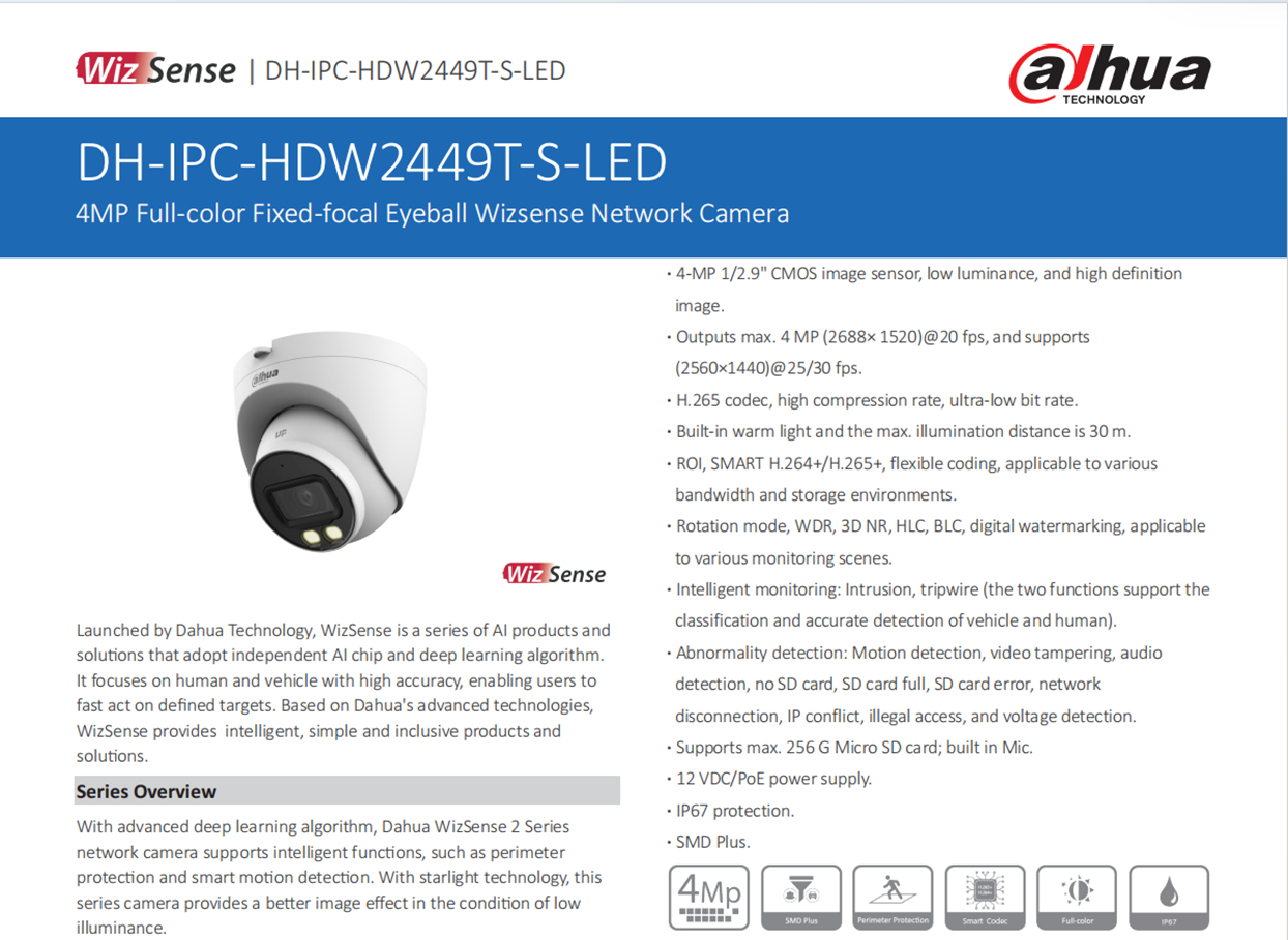 大华监控英文400万网络高清室内摄像头Dahua English camera IPC-HDW2449T-S-LED详情5