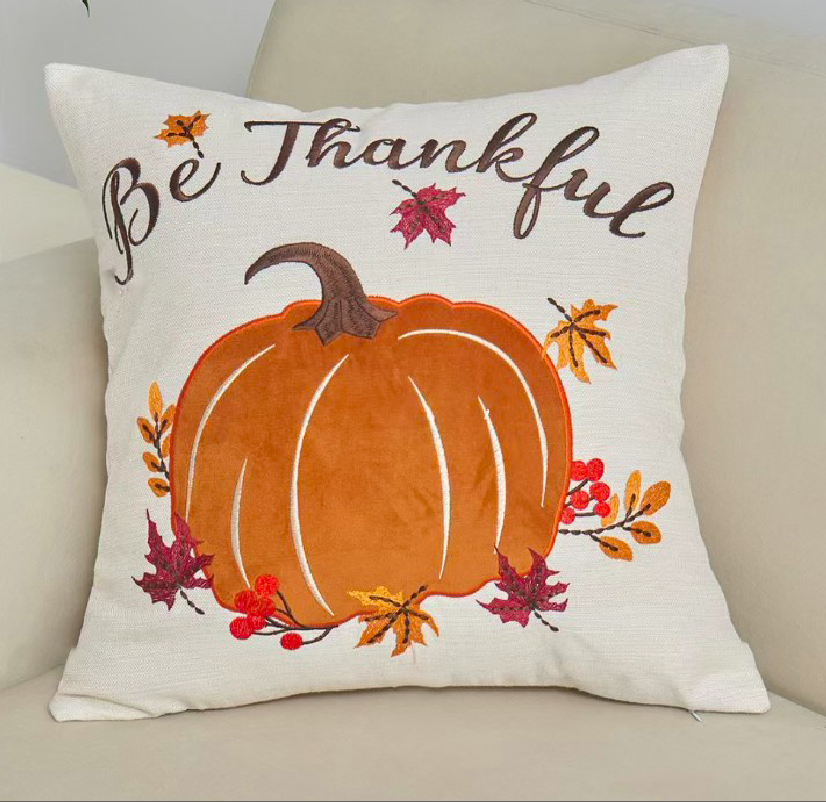 Maple leaf pumpkin embroidered sofa pillow, pillow case thumbnail