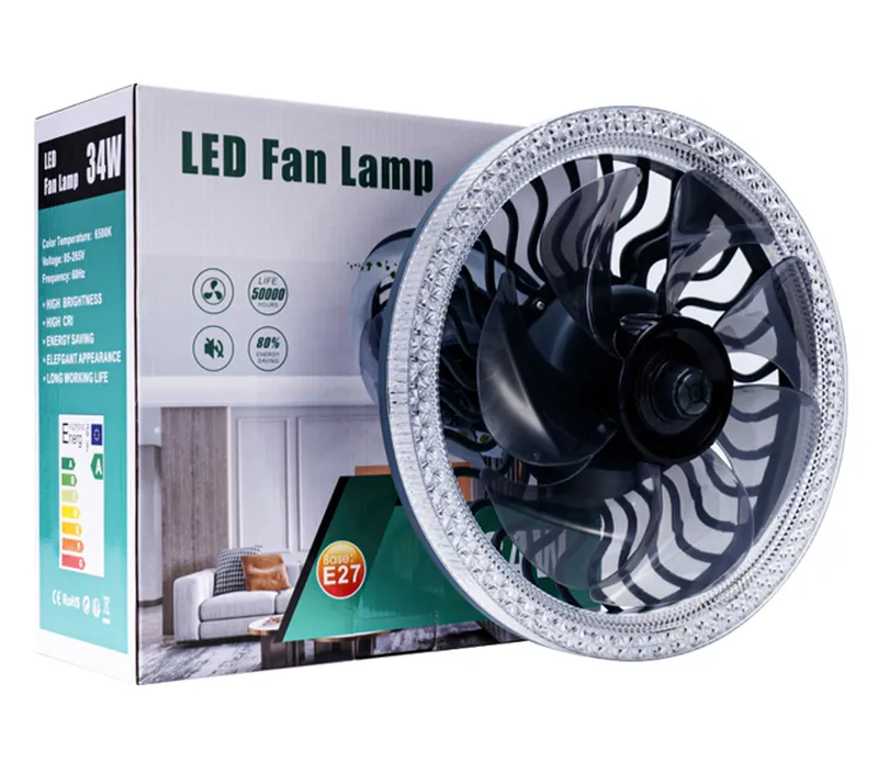 Fan Light Transcrystal Cover Adjustable Light Color Wind E27 Fan Light Chandelier