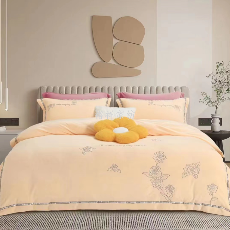 Winter milk velvet embroidered four-piece quilt cover with velvet anti-static bed sheet and bed hat style four-piece set 220*240 Specification image