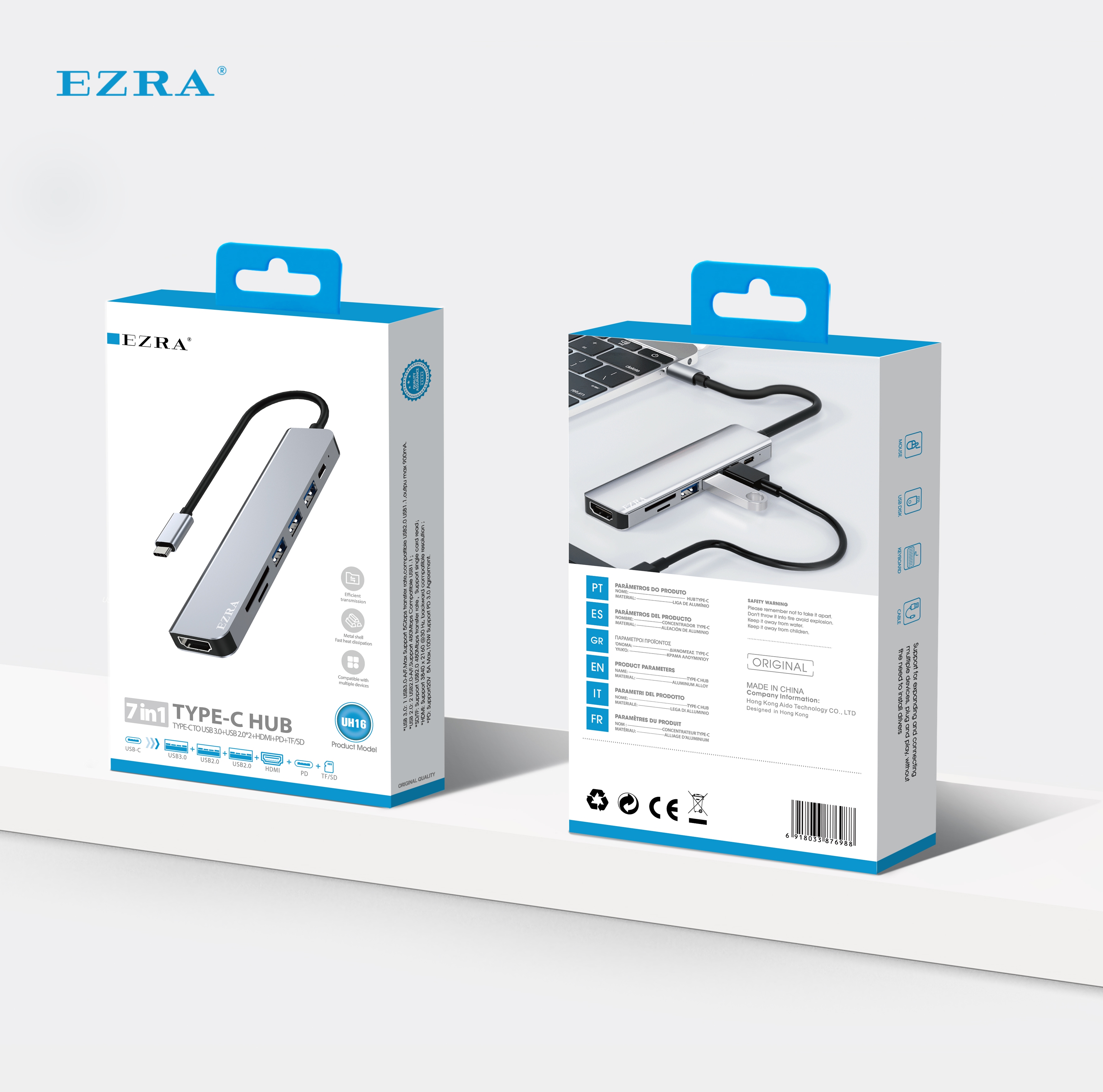 EZRA cross-border USB HUB expansion dock multi-interface large-capacity fast charging data transmission station USB expansion multi-function hub UH16