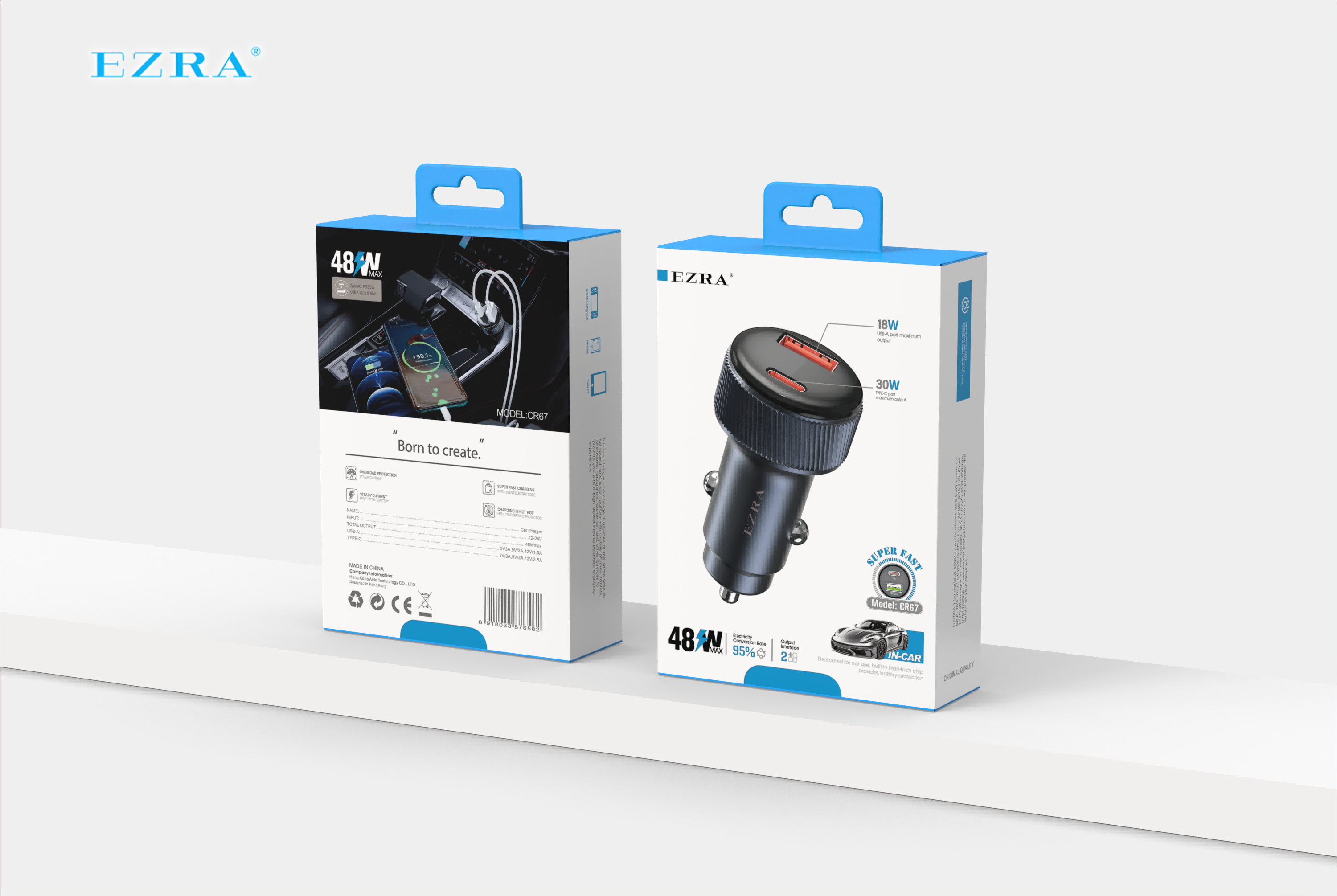 EZRA cross-border car USB/TYPE-C Fast charging mobile phone charger Audi rear clamp charger for tesla CR67 car phone charger