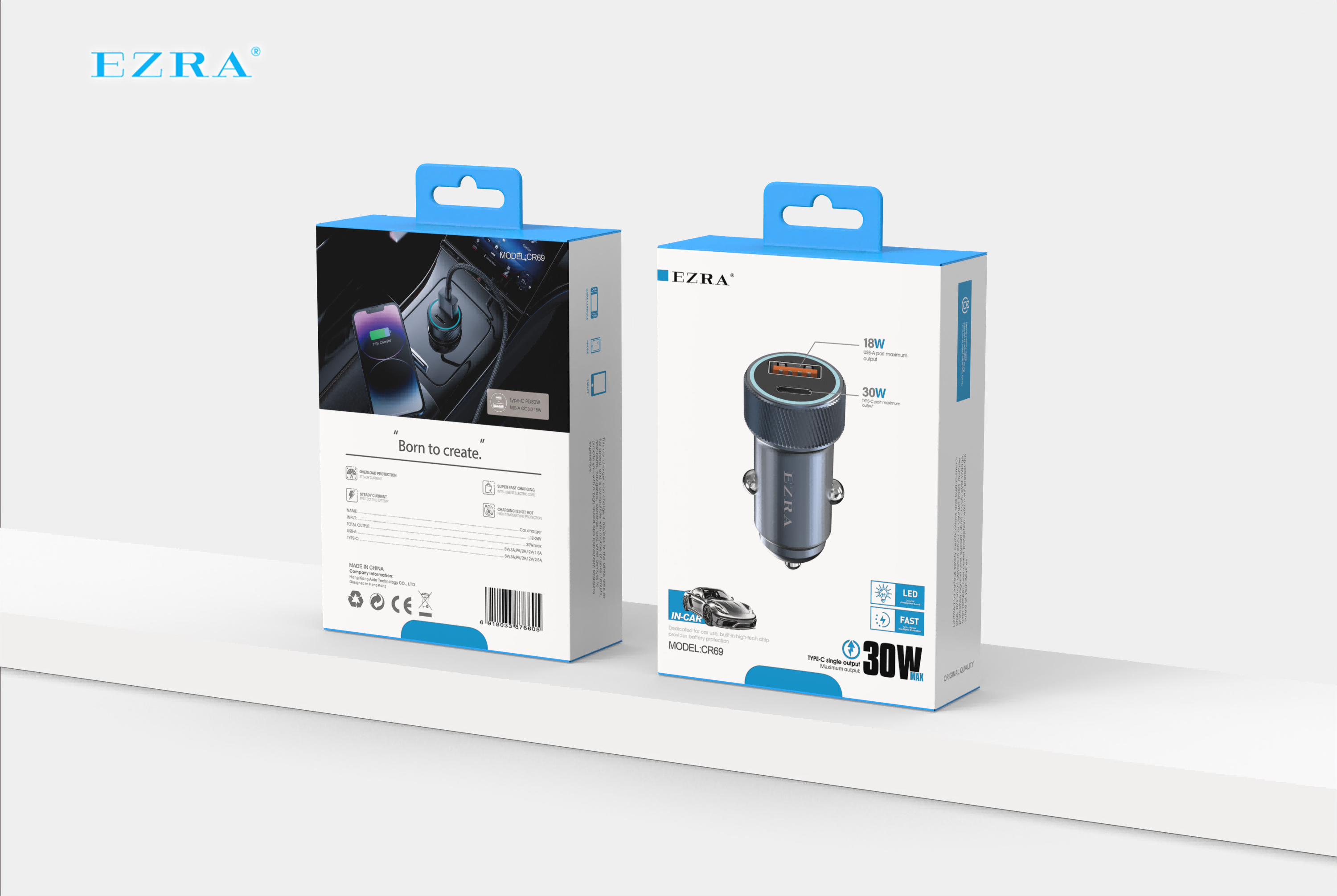 EZRA Cross-border in-car Fast Charge USB/TYPE-C charger adaptes to Audi rear tesla charging module clip CR69 in-car mobile phone charger thumbnail