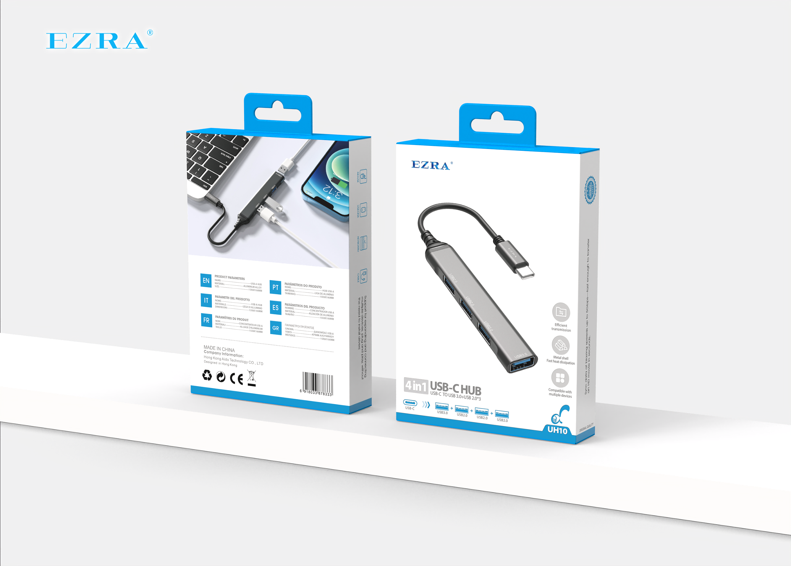 Ezra Cross-Border Multi-Functional Usb Hub Expansion Dock Hubuh10 High-Speed Data Transmission Portable Charging Multi-Interface Design