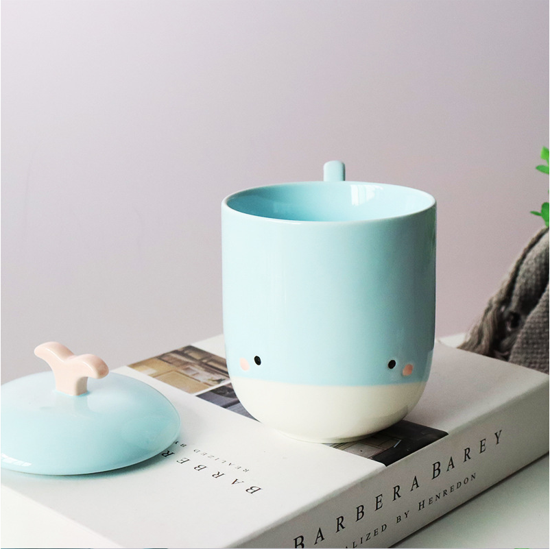 韩版卡通陶瓷杯 创意手绘鲸鱼马克杯 大容量可爱学生水杯子情侣杯批发