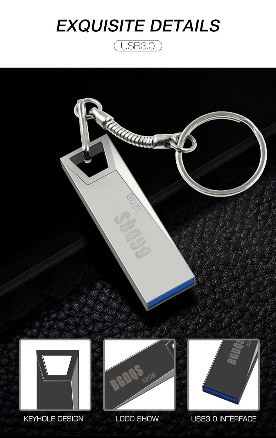 Customized logo metal USB flash drive, car high-speed mobile phone USB flash drive, brand-new high-speed 3.0 USB flash drive, 32G, 16G gift wholesale Specification drawing