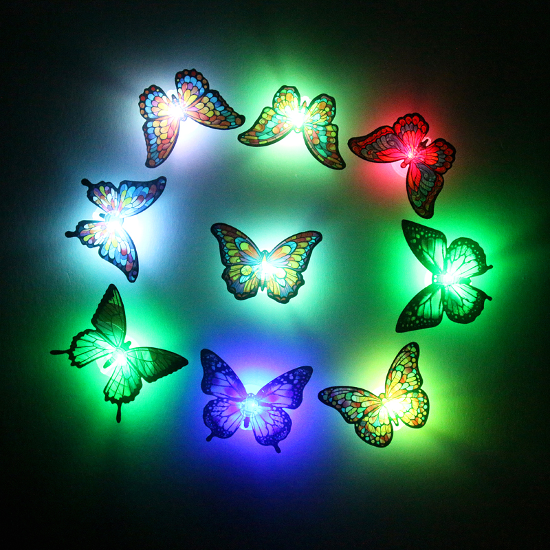 Luminous butterfly self-adhesive party and gathering wall stickers, flashing base, diy decorative butterfly, luminous butterfly