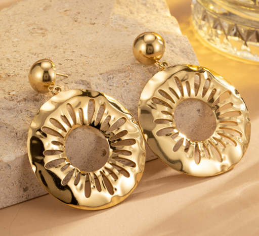 跨境专供夸张耳环高级感金色不锈钢圆形镂空耳环法式复古厂家直销详情图4