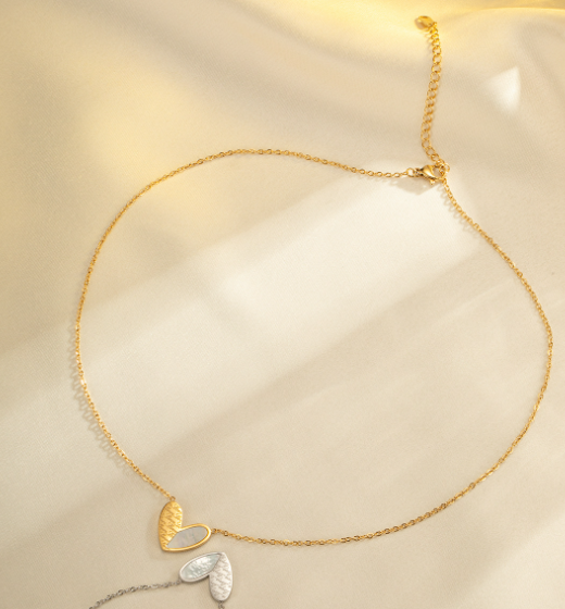 法式轻奢爱心项链女吊坠高级感镶贝壳钛钢项链O字链跨境爆款INS流行