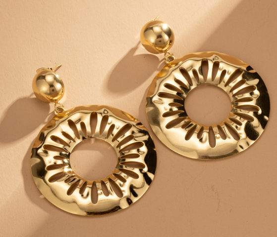 跨境专供夸张耳环高级感金色不锈钢圆形镂空耳环法式复古厂家直销详情图6