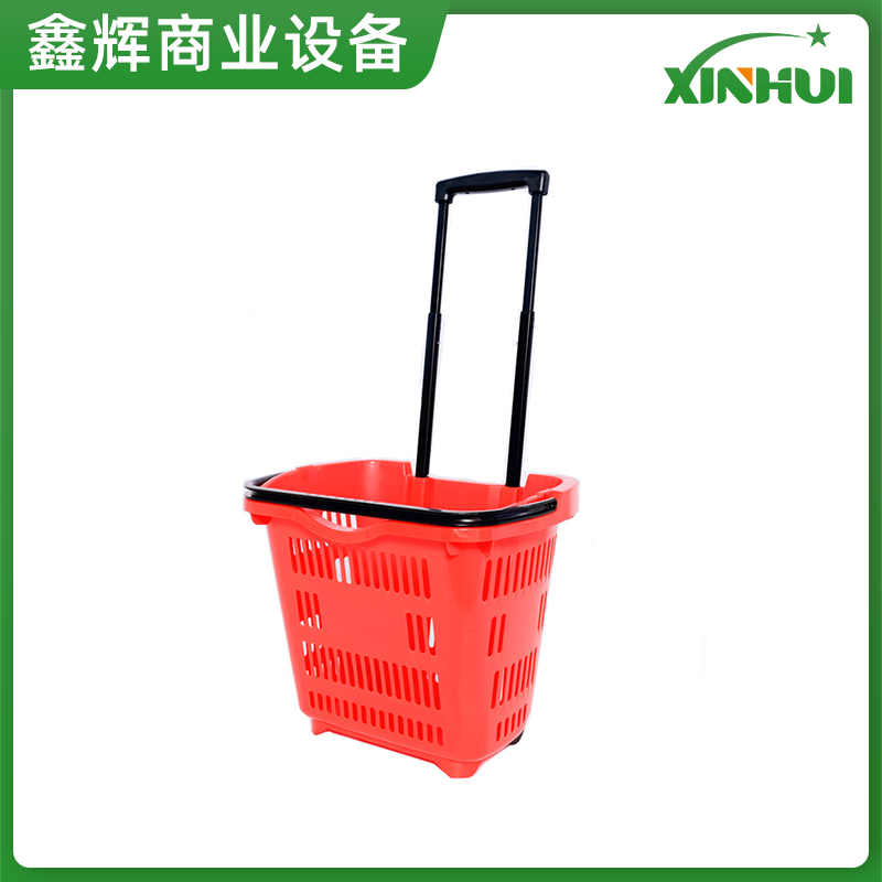 Factory direct sales of plastic wheeled trolley baskets for supermarkets and metal trolley baskets for shopping malls