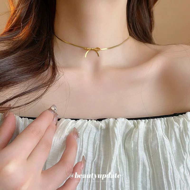 欧美风格银饰珍珠项链 珍珠饰品项饰 优雅时尚女士首饰 简约大方礼物精选 蝴蝶结钛钢项链 梦菲妮详情图4