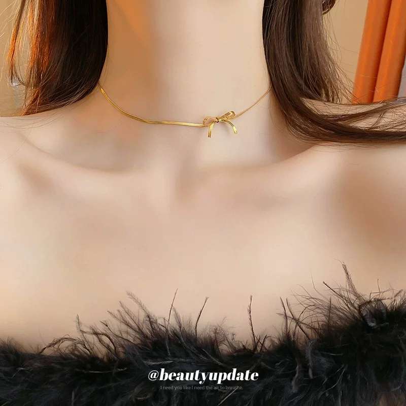 欧美风格银饰珍珠项链 珍珠饰品项饰 优雅时尚女士首饰 简约大方礼物精选 蝴蝶结钛钢项链 梦菲妮详情图3