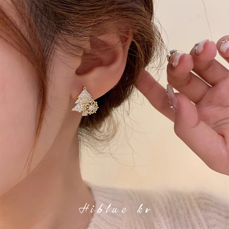 圣诞耳环可旋转圣诞树耳饰女秋冬气质轻奢高级感耳钉2024新款爆款创意饰品产品图