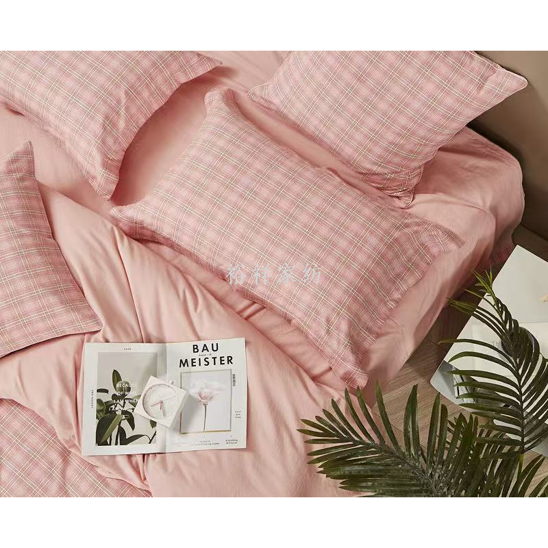 厂家批发纯棉被套单件无印水洗棉学生四件套