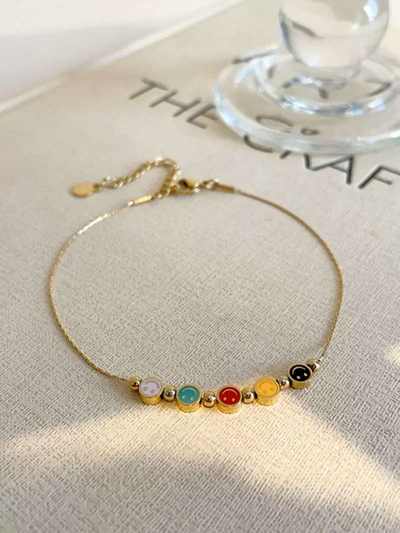 钛钢手链 滴油 笑脸 景泰蓝沙金手镯 玉手链 精致饰品手饰 优雅女士首饰 精美手镯手链套装