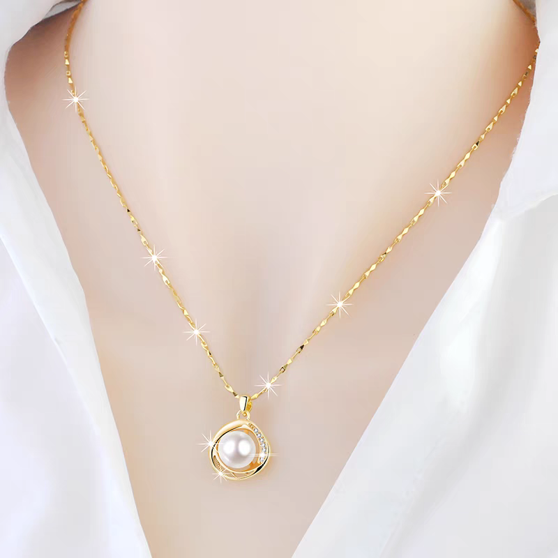 项链女镀18k玫瑰金珍珠吊坠气质奢华款送女友情人节礼物详情图2