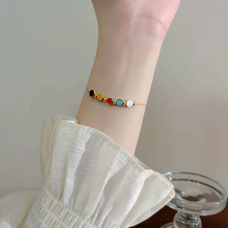 钛钢手链 滴油 笑脸 景泰蓝沙金手镯 玉手链 精致饰品手饰 优雅女士首饰 精美手镯手链套装详情图3