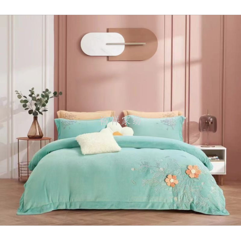New thickened and warm milk velvet embroidered four-piece set winter coral velvet bed sheet and duvet cover Application Scenario
