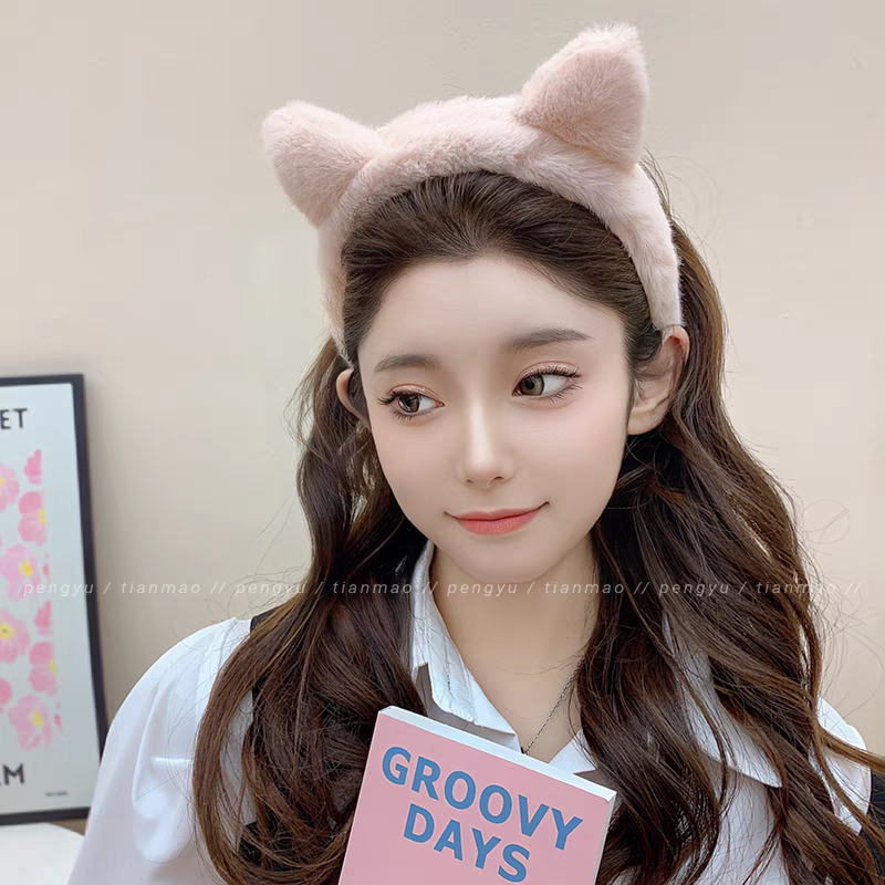 可爱毛绒猫耳朵发箍女洗脸专用防滑2024新款优雅网红发饰百搭头箍