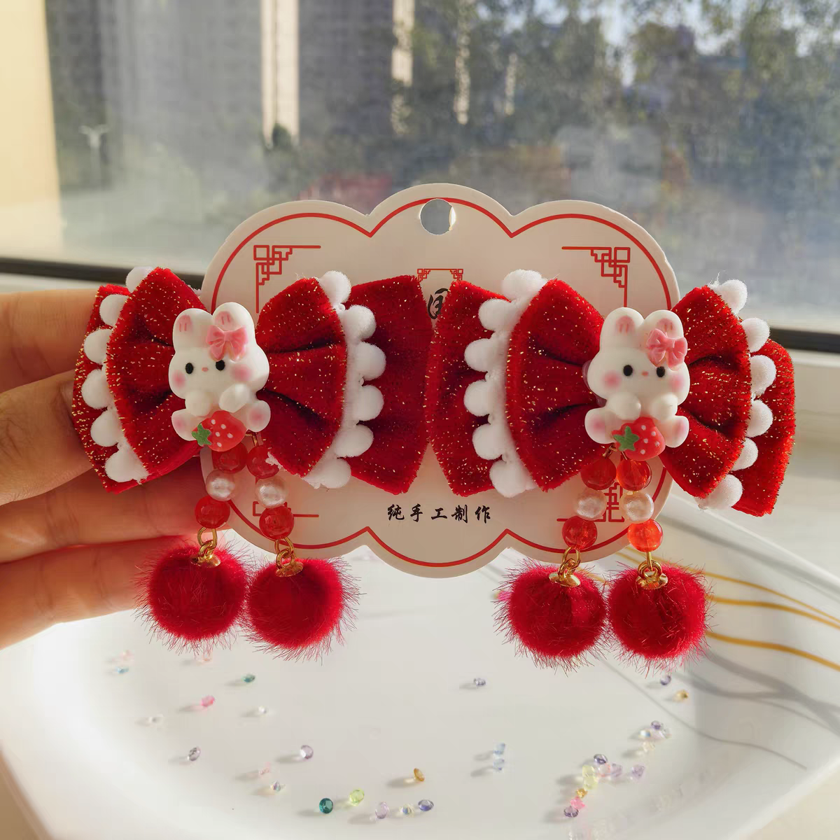 2025 New Year Hairpins, ancient-style Hanfu headwear, New Year Strawberry Rabbit Hairpins, creative hairpin accessories, hair accessories, National Trend series Application Scenario