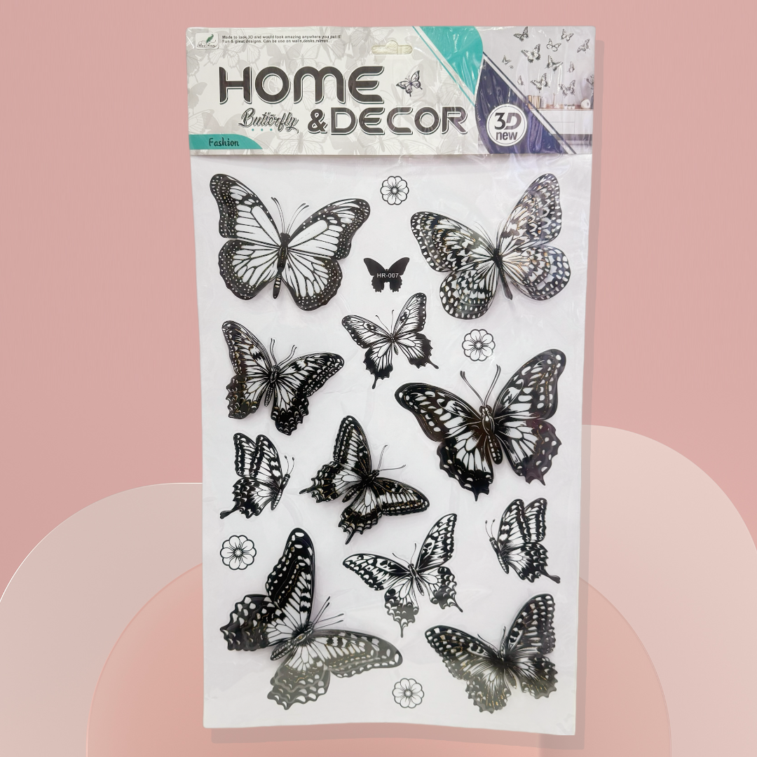 3D stereoscopic butterfly layer wall stickers, black and white butterfly decorative stickers, home layer wall stickers, combination wall stickers Specification image