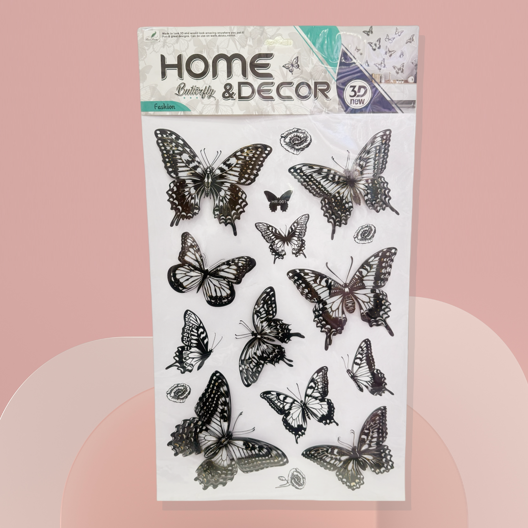 3D stereoscopic butterfly layer wall stickers, black and white butterfly decorative stickers, home layer wall stickers, combination wall stickers Item Picture