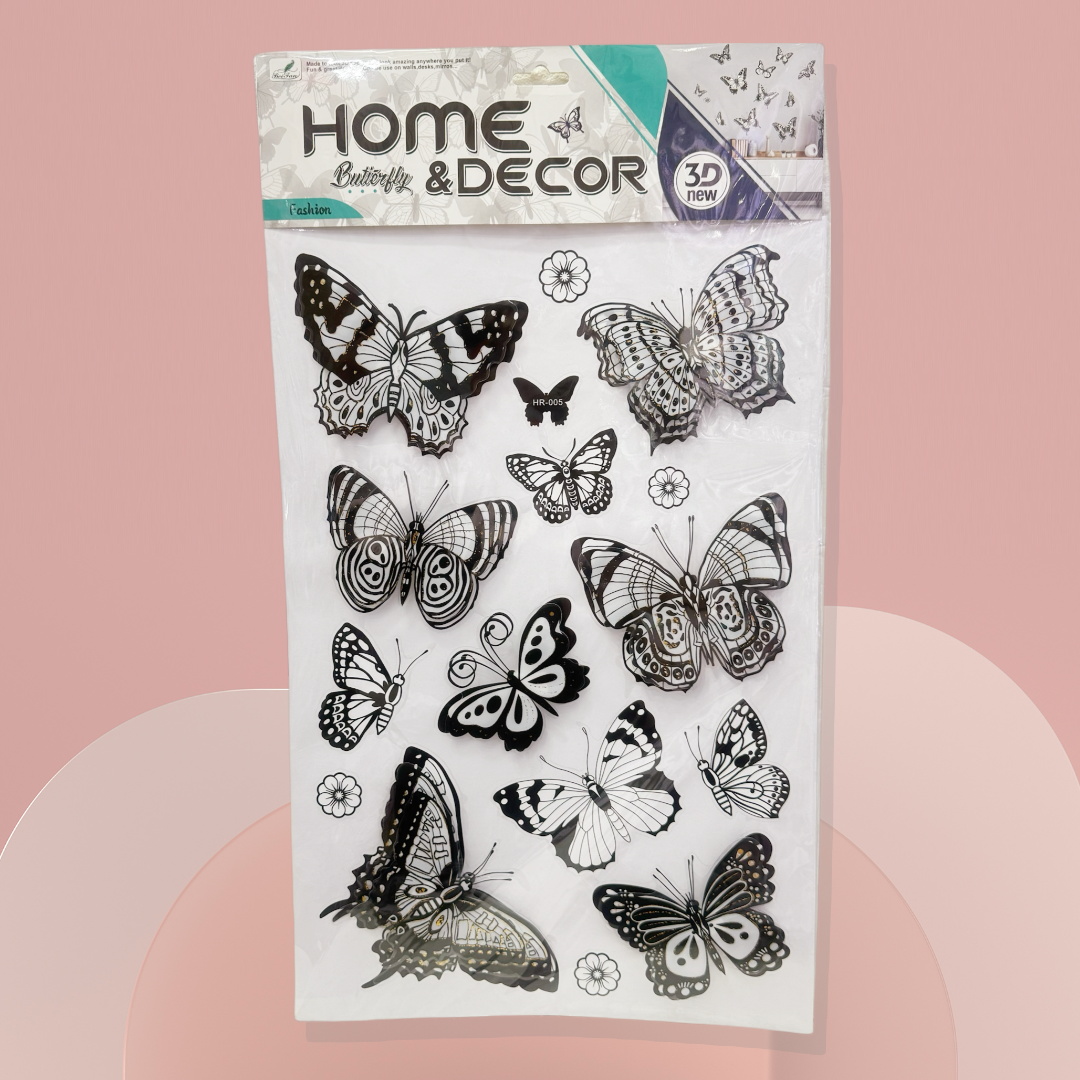 3D stereoscopic butterfly layer wall stickers, black and white butterfly decorative stickers, home layer wall stickers, combination wall stickers details Picture