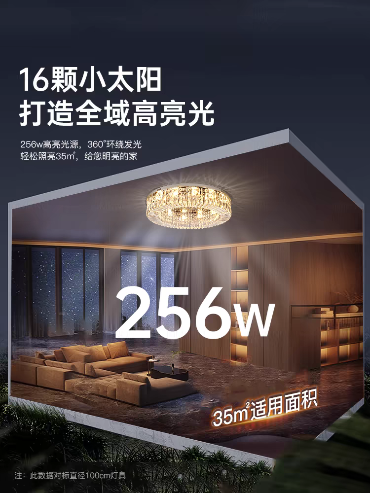 Simple and modern LED circular living room crystal ceiling lamp, light luxury, grand and creative home living room, master bedroom lamp details Picture