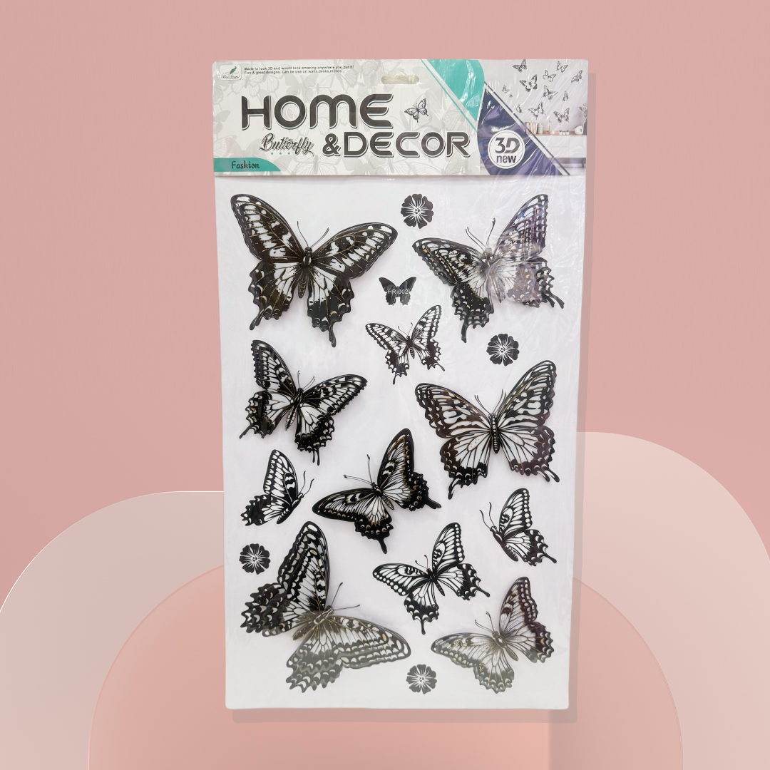 3D stereoscopic butterfly layer wall stickers, black and white butterfly decorative stickers, home layer wall stickers, combination wall stickers