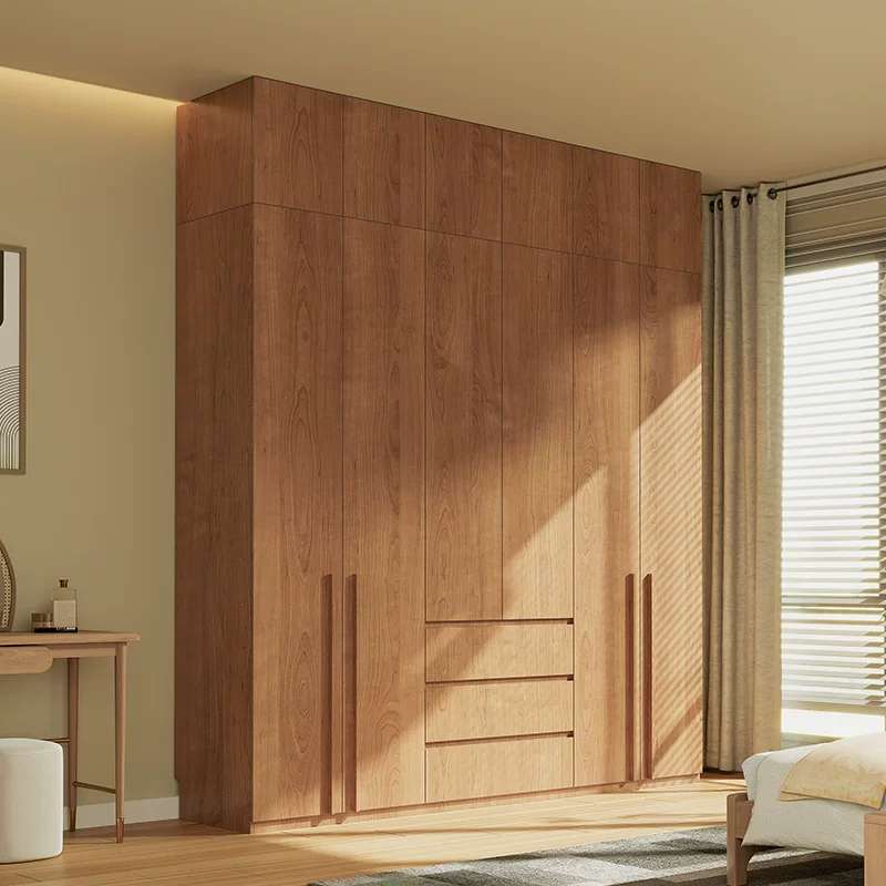 Riken Furniture's all-solid wood oak wardrobe for custom-made bedroom home, a new 2024 best-selling storage and wardrobe detail image 1