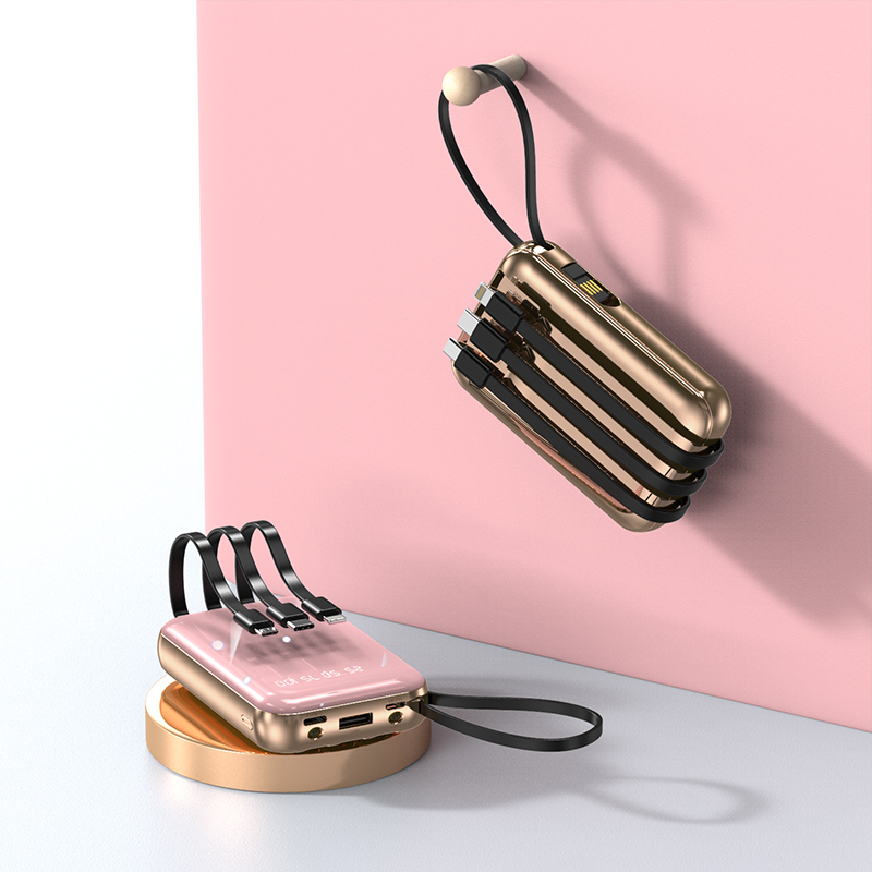 Creative electroplating digital display fast charging shared with built-in four-wire large-capacity power bank and mobile power bank details Picture