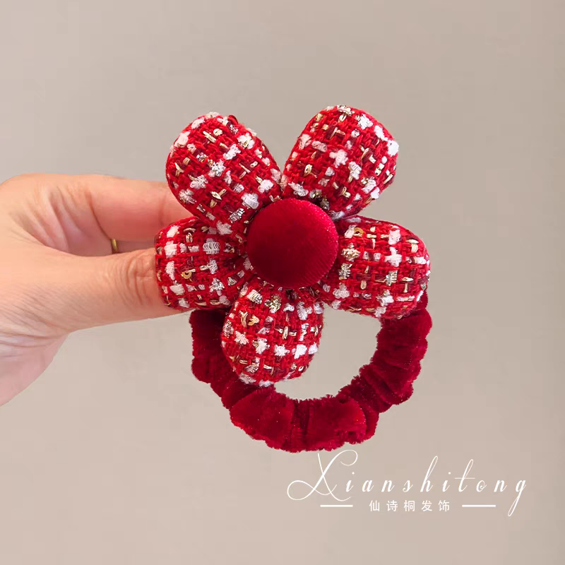 饰品专卖店 发饰头饰发绳 碎钻发绳 优雅绑头发的橡皮筋 头饰头绳 时尚女士发饰 美发必备款红色新年款细节图