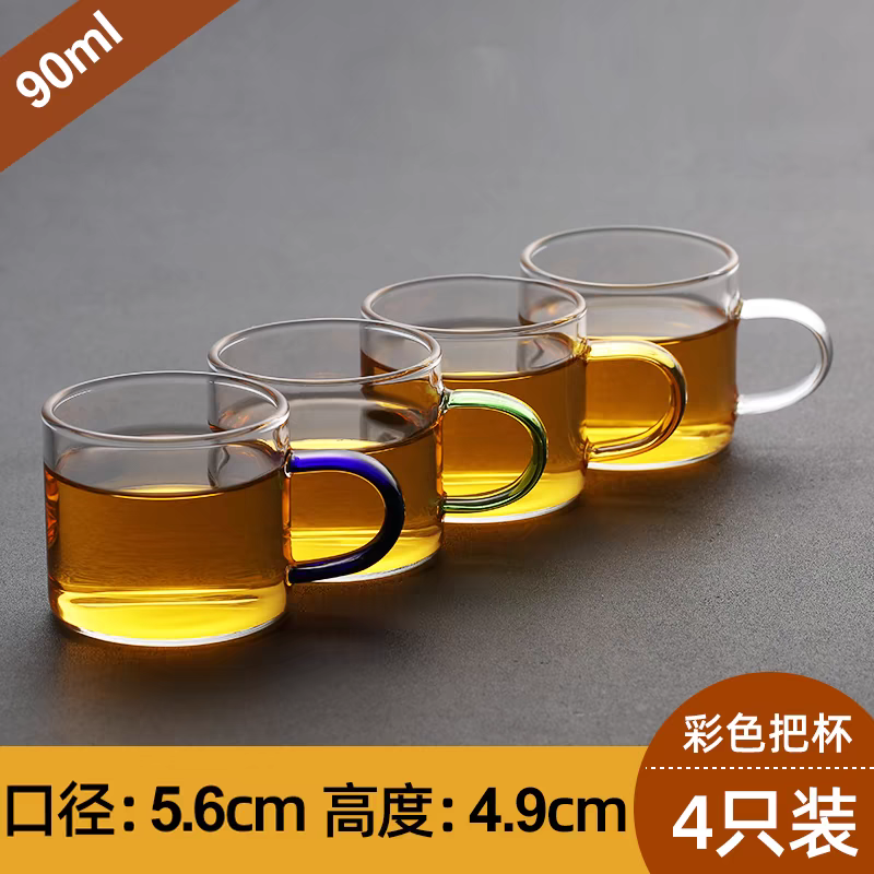 加厚耐热玻璃品茗杯子小茶杯带把杯功夫茶具喝茶耳杯茶碗家用套装玻璃杯 水晶玻璃杯  功夫茶杯 玻璃小杯白底实物图