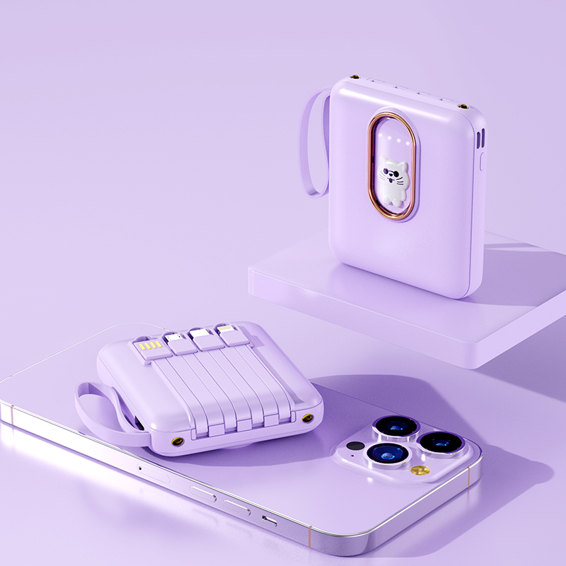 New cartoon mini portable power bank with built-in cable and large capacity full figure