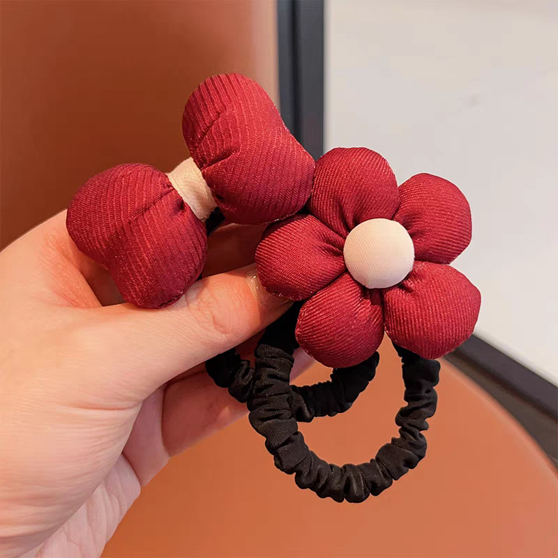 饰品专卖店 发饰头饰发绳 碎钻发绳 优雅绑头发的橡皮筋 头饰头绳 时尚女士发饰 美发必备款红色新年款白底实物图