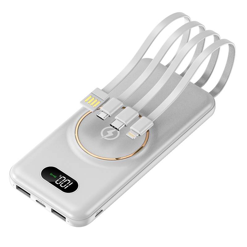 A thin portable power bank with a built-in cable and wireless power bank details Picture