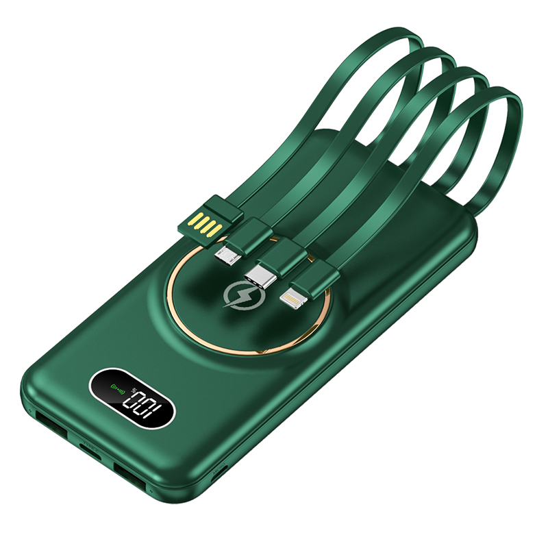 A thin portable power bank with a built-in cable and wireless power bank Specification drawing